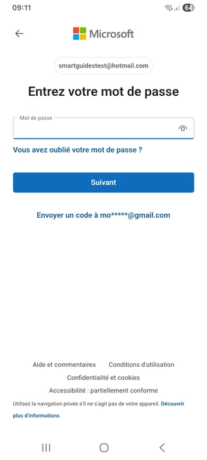Saisissez votre mot de passe et sélectionnez Suivant