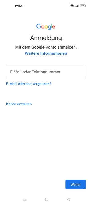 Geben Sie Ihre Gmail Adresse ein und wählen Sie Weiter