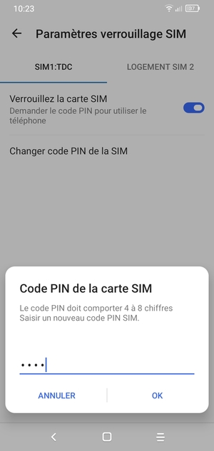 Saisissez votre Nouveau code PIN de la SIM et sélectionnez OK