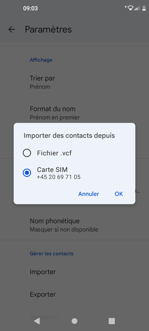 Sélectionnez Carte SIM et sélectionnez OK