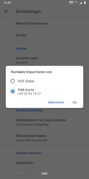 Wählen Sie SIM-Karte und wählen Sie Ok