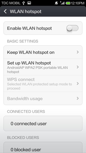 Turn on WLAN hotspot