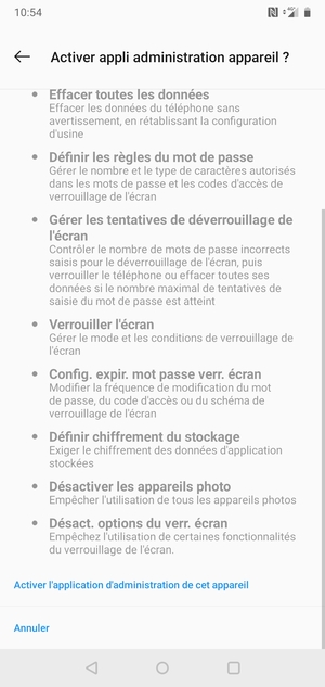 Faites défiler et sélectionnez Activer l'application d'administration de cet appareil
