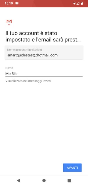 Scegli un nome per il tuo account e inserisci il tuo nome. Seleziona AVANTI