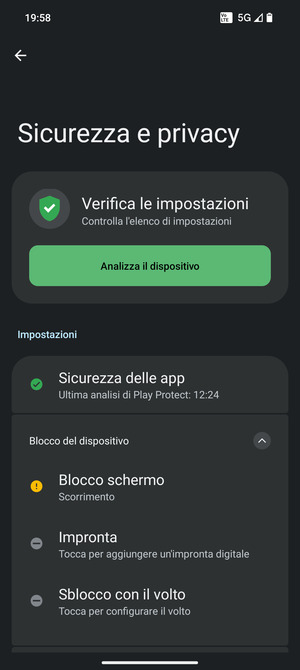 Seleziona Blocco schermo
