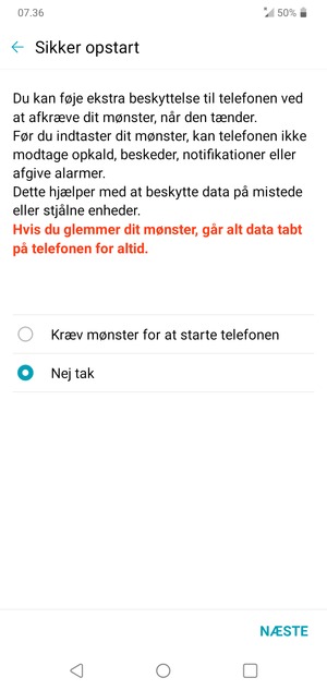Vælg din foretrukne mulighed og vælg NÆSTE