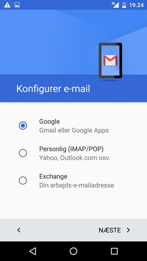 Vælg Google og vælg NÆSTE