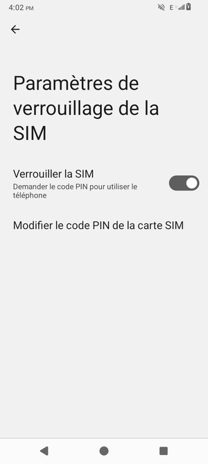 Sélectionnez Modifier le code PIN la carte SIM