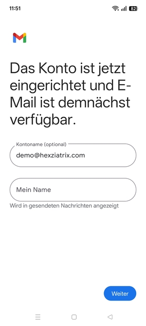 Geben Sie Ihrem Konto einen Namen und geben Sie Ihren Namen ein. Wählen Sie Weiter
