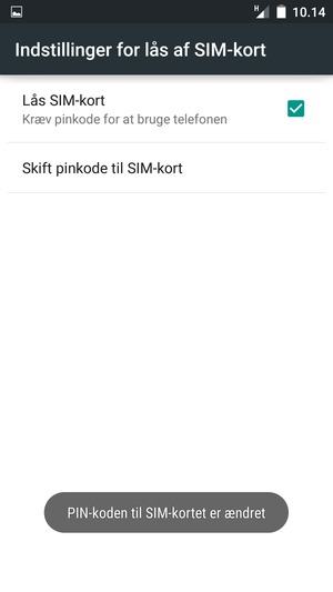 Din PIN-kode til SIM-kort er nu ændret