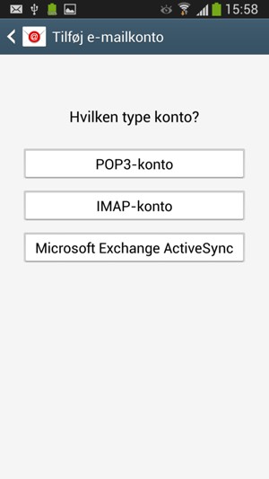 Vælg POP3-konto eller IMAP-konto