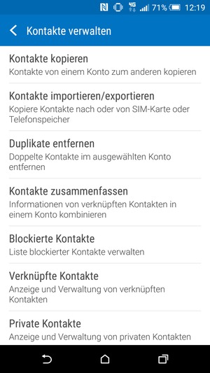 Wählen Sie Kontakte importieren/exportieren 