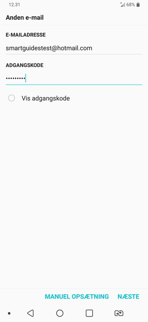 Indtast din e-mailadresse og adgangskode. Vælg NÆSTE
