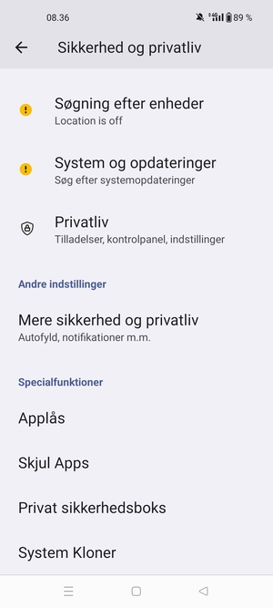 Scroll til og vælg Mere sikkerhed og privatliv