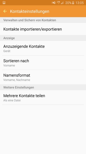 Wählen Sie Kontakte importieren/exportieren