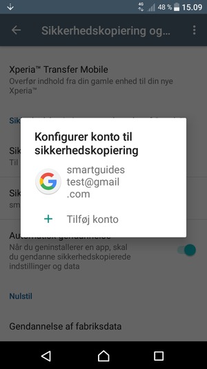 Vælg din sikkerhedskopi-konto