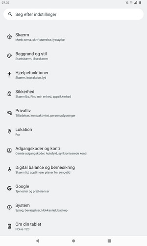 Scroll til og vælg Sikkerhed