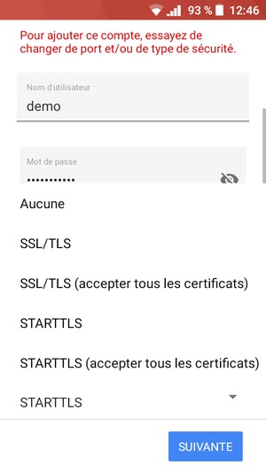 Sélectionnez Aucune puis SUIVANTE