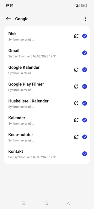 Din informasjon blir synkronisert
