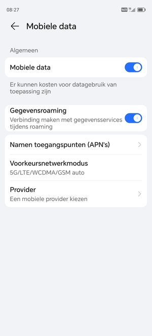 Schakel Gegevensroaming in of uit