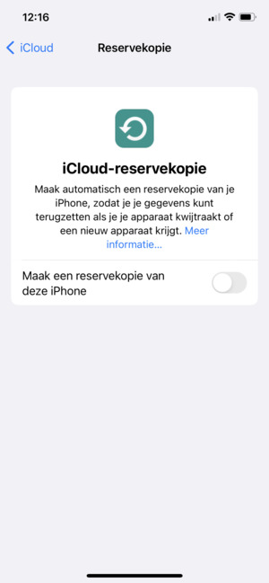 Stel iCloud-reservekopie in op ON