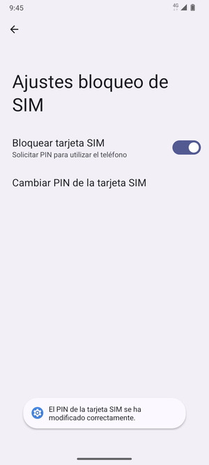 Su PIN de tarjeta SIM ha sido cambiado