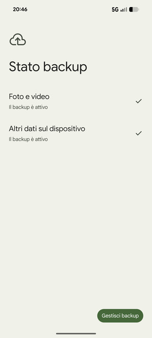 Seleziona Gestisci backup