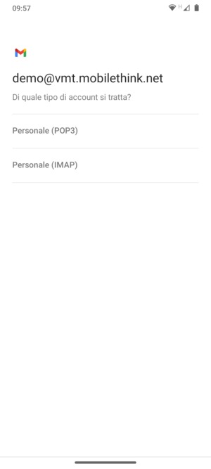 Seleziona Personale (POP3) o Personale (IMAP)