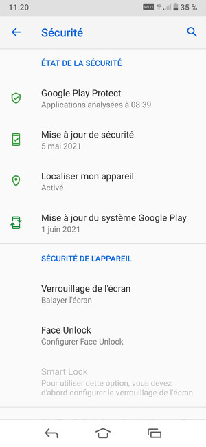 Pour activer votre écran de verrouillage, allez dans le menu Sécurité et sélectionnez Verrouillage de l'écran