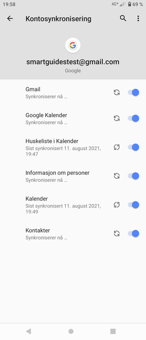 Din informasjon blir synkronisert