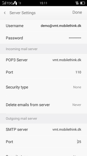Enter Username and Incoming server address