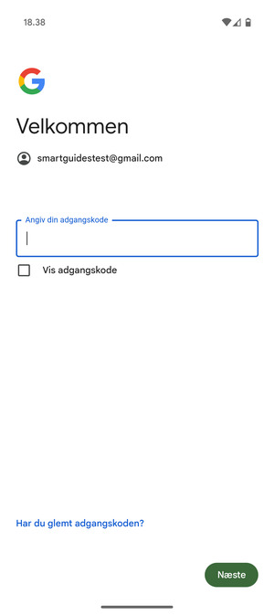 Indtast din adgangskode og vælg Næste