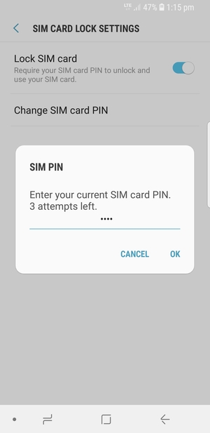 Enter your Current SIM card PIN and select OK