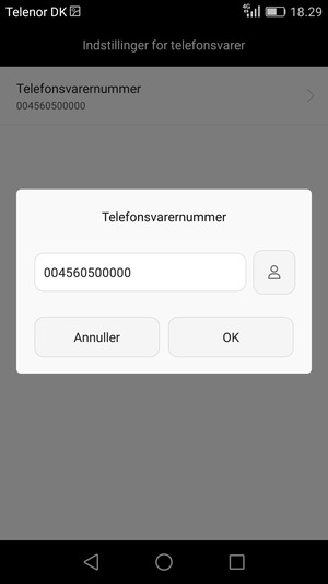Indtast Telefonsvarernummer og vælg OK