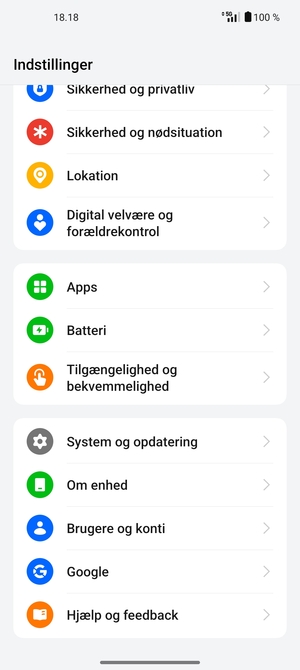 Scroll til og vælg System og opdatering