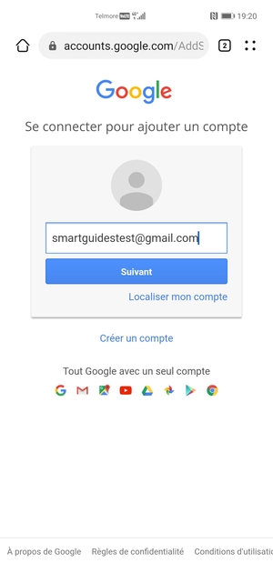 Saisissez votre adresse Gmail et sélectionnez Suivant