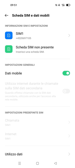 Seleziona SIM1 o SIM2