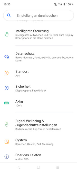 Scrollen Sie und wählen Sie Sicherheit