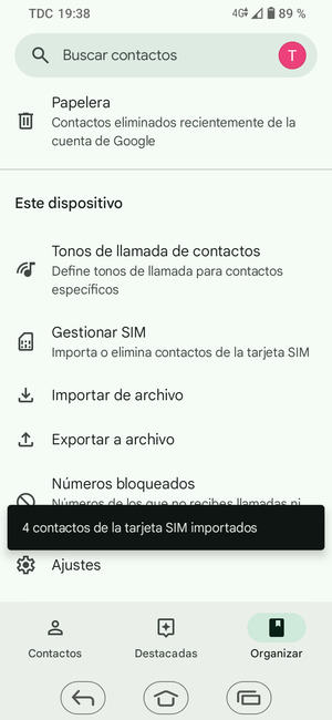 Sus contactos se guardarán en su cuenta de Google y se guardarán en su teléfono la próxima vez que Google sea sincronizado.