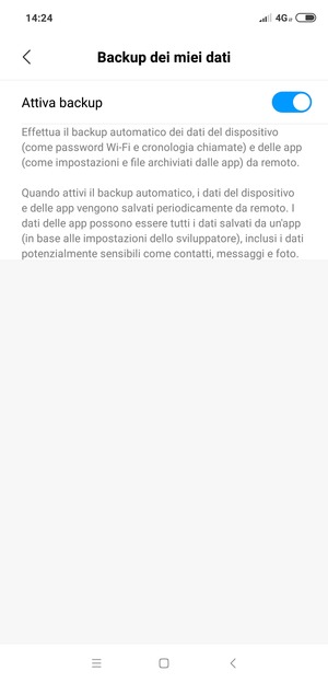 Seleziona il tasto Indietro