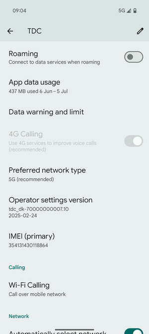 Scroll to and select Preferred network type