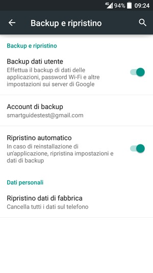 Seleziona Account di backup