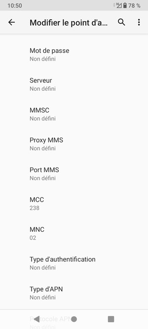 Faites défiler vers le bas et saisissez les informations Internet