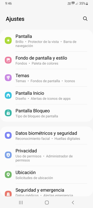 Desplácese y seleccione Datos biométricos y seguridad