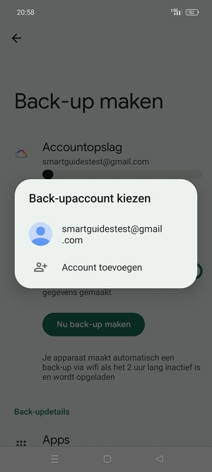 Selecteer uw back-up-account
