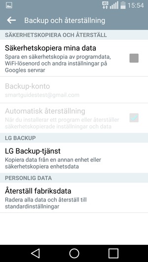 Kryssa i Säkerhetskopiera mina data-rutan