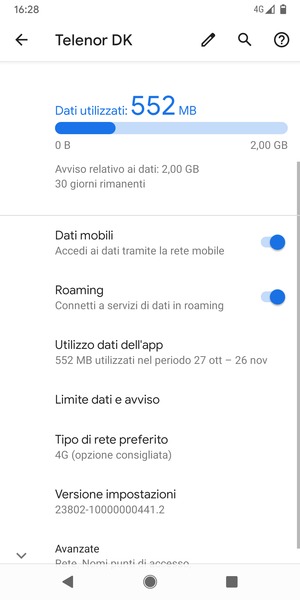Attiva o disattiva Roaming