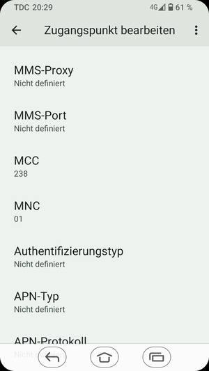 Scrollen Sie nach unten und geben Sie MMS-Informationen ein