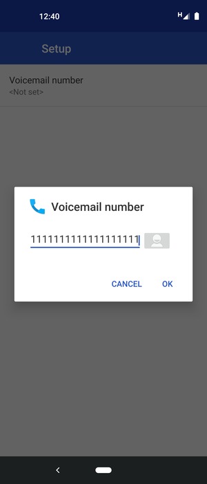 Enter the Voicemail number and select OK
