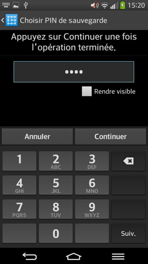 Saisissez un PIN de sauvegarde et sélectionnez Continuer
